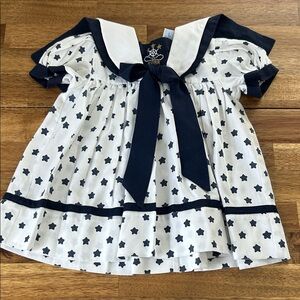 Vintage Baby Girls Navy Star Sailor-Style Toddler Dress